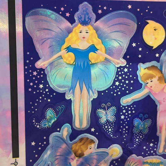 Sandylion Iridescent Shiny Fairy Sticker Sheet Night Sky Stars Pink Blue Flowers - Picture 5 of 16